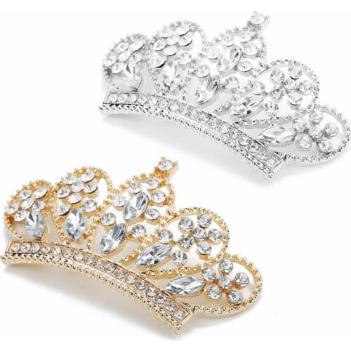 LOULEUR Luxury Crystal Crown Gold/Silver Plated Queen King Crown Buttons for Jewelry Hair Accessories,Brooch, Making Decoration