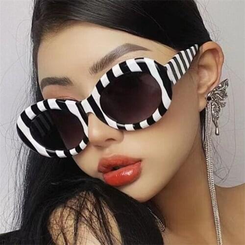 2021 Retro Zebra Stripe Oval Womens Sunglasses Classic Oversized Shades Women Men Black Luxury Sun Glasses Goggle Oculos UV400