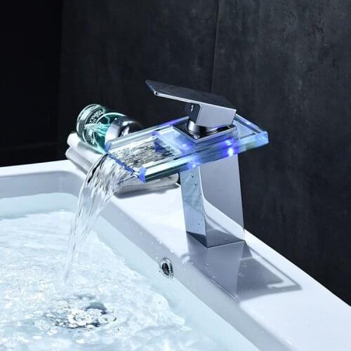 LED Luminous Waterfall Kitchen Faucets Discoloration Cold and Hot Above Kitchen Faucets Torneiras De Cozinha Accessories EZ50CF