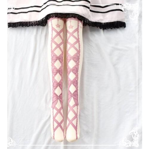 High Quality Japanese Sweet Lolita Stockings Mori Girl Bow Pantyhose Kawaii Girl Legging Panty Hose