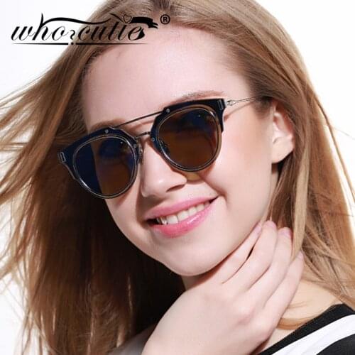 WHO CUTIE Mirror Purple Round Sunglasses Men Women Brand Designer Reflected Lens Flat Top Rimless Frame Sun Glasses Shades OM56