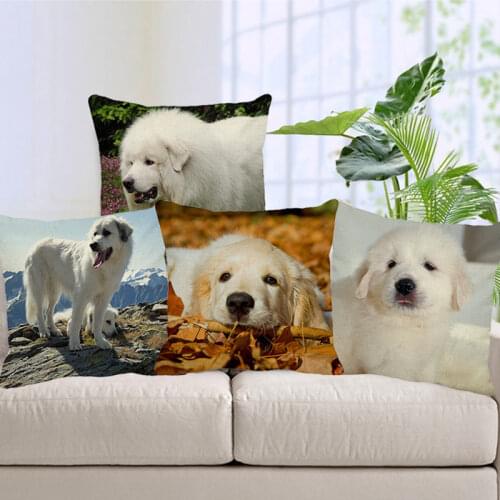 XUNYU Cute Puppy Dogs Pattern Cushion Cover Big White Bear Dog Pillow Cover for Sofa Living Room Decor Pillow Case 45x45cm A0086