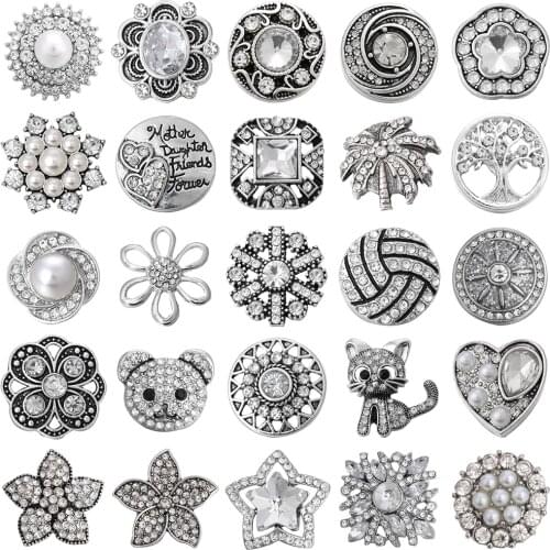 5pcs/lot Wholsale 18mm Snap Jewelry Mixed Metal Rhinestone Snap Button Jewelry Fit Snap Bracelet Bangles Necklaces