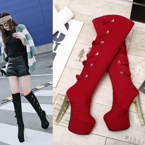 QPLYXCO Zapatos De Mujer Women Boots Tassel Platform Boots Gothic Knee High Boots Woman Shoes High Heels Sexy Plus Size 48 88-6