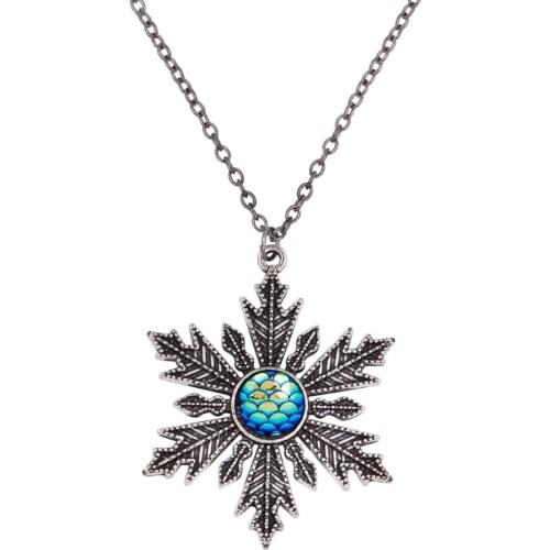 Fashion AB color Mermaid Flake Patch snowflake Pendant necklace Sweater chain For women Good quality Handmade Jewelry Gift Girl