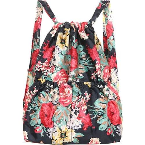 2020 Women Drawstring Bag Backpack Water Resistant Floral Leaf Printed Lightweight Folding Backpack for Hiking Travel Beach
