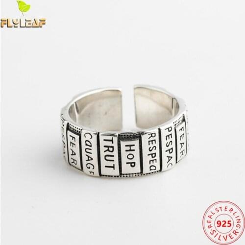 925 Sterling Silver Retro Letters Open Rings For Women Men 2021 Trend Neutral Vintage Jewelry 16.9mm Adjustable