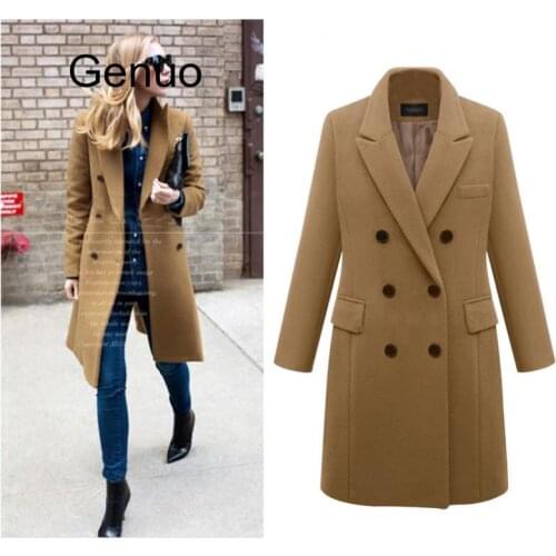Plus Size Autumn Winter Coat Women 2020 Casual Solid Wool Jackets Blazers Female Elegant Double Breasted Long Coat Ladies Cloth