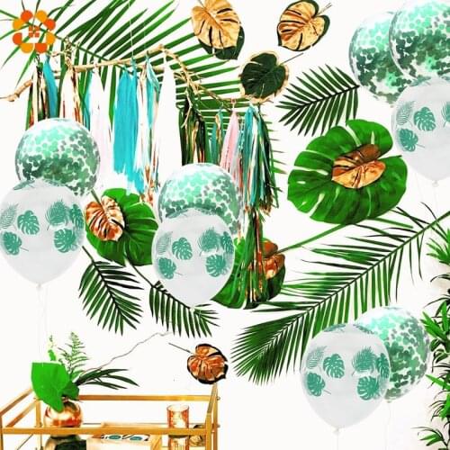 1 Set Green Plant Theme Jungle Party Palm Leaves Happy Birthday Balloon Banner Baby Baptism Birthday Botanical Party Supplies