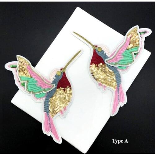 1Pair Big Bird Embroidered Patches Iron on or Sewing for Clothes Applique DIY Accessory Suppliers Sticker LSHB358