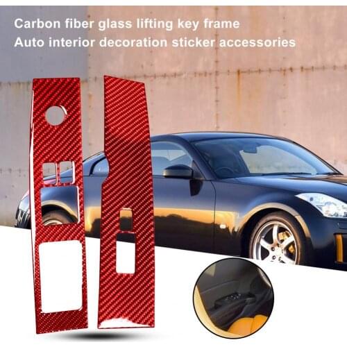 2Pcs Window Lifter Button Cover Self-Adhesive Luxury Carbon Fiber Dirt-Proof Window Lift Switch Panel Trim for Nissan 350Z 03-09