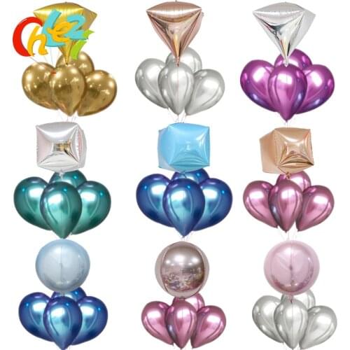 5pcs 12 inch Chrome metal latex balloons 4D round diamond square helium balloon Birthday party table idea decoration shower