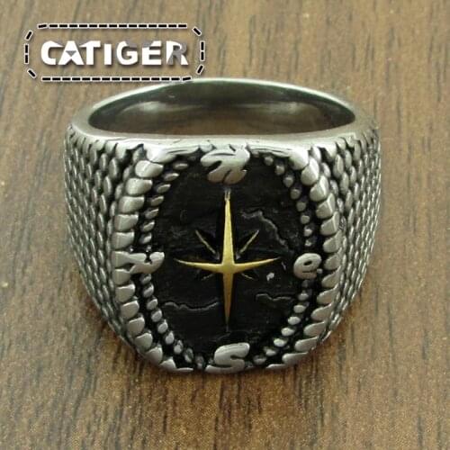 Free Shipping Punk 316L Stainless Steel Novi Odin Amulet High Quality Jewelry Vintage Viking Compass Mens Ring