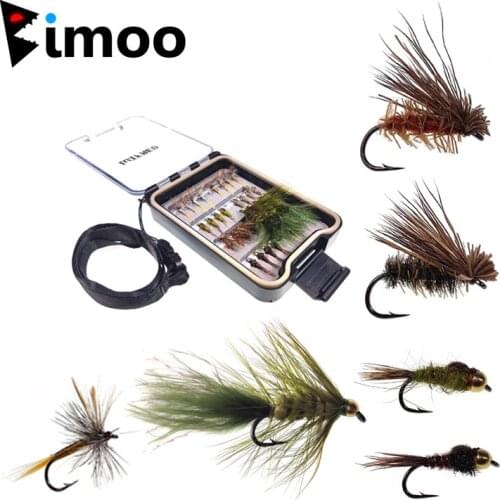 Bimoo 28pcs Wet Dry Nymph Streamers Woolly Bugger Terrestrials Emerger Fly Bait Fly Fishing Trout Bass Flies Lures Kit
