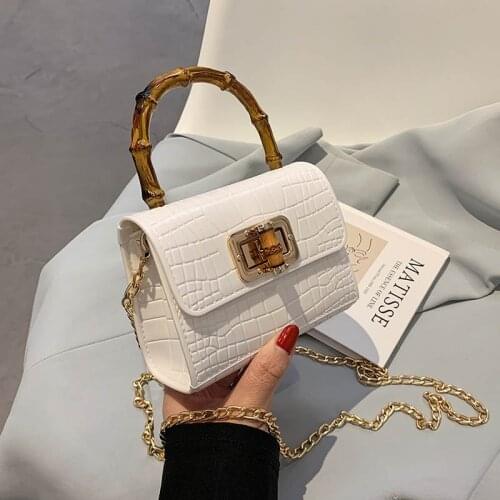 Bamboo Joint Design Handle Stone Pattern PU Leather Mini Crossbody Bags 2021 Summer Women Chain Shoulder Handbags And Purses