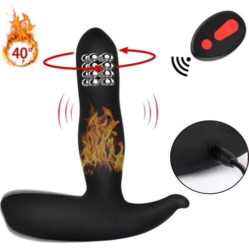 Sex USB Charging Heating Dildo Vibrator 10 Mode Remote Control 360 Swing Anal Beads Vibrators Masturbator Adult Sex Toys for Men