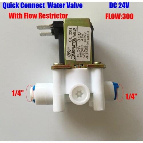 Water filter Quick Connect electronic Water Valve 24V DC 1/4" Inlet Feed With Flow 300cc restrictor FOR Reverse Osmosis System