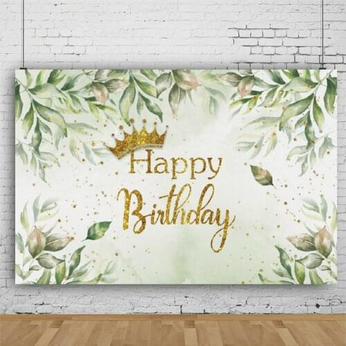 Tropical Green Leaves Happy Birthday Backdrop Holiday Party Room Decor Photo Booth Studio Prop