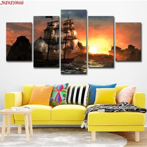 Full Square/Round Drill 5D DIY diamond painting 5pc sailboat Pictures mosaic Diamond Embroidery Wall Arts J2224
