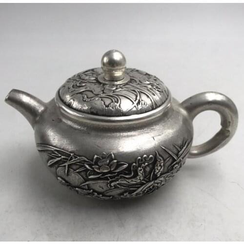 China White copper Mandarin duck teapot crafts statue