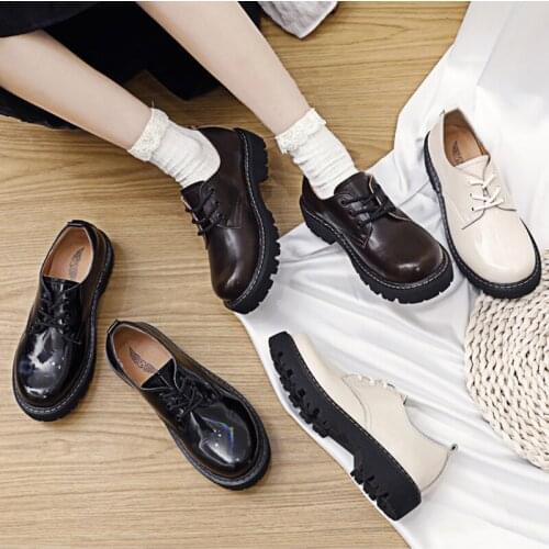 Classic muffins lace-up oxfords shoes woman real leather loafers shallow sewing creepers moccasins preppy platform derby shoes