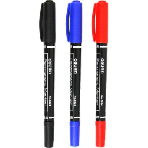 3 pcs/lot Dual Tip 0.5/1 mm Fast Dry Permanent Sign Marker Pens for Fabric Metal Quality Fineliner Black Blue Red Ink Drawing