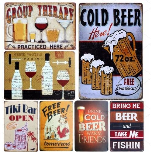 Beer Retro Metal Tin Sign Plaque Vintage GROUP THERAPY Painting Pub Cafe Wall Decor Free Beer Art Poster Bar Decoration