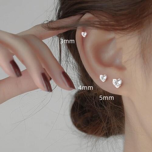 Cute Classic Love Heart Earrings Women Men Ear Stud with Stone Cubic Zirconia Minimalist Fine Ear Jewelry Gifts Accessories
