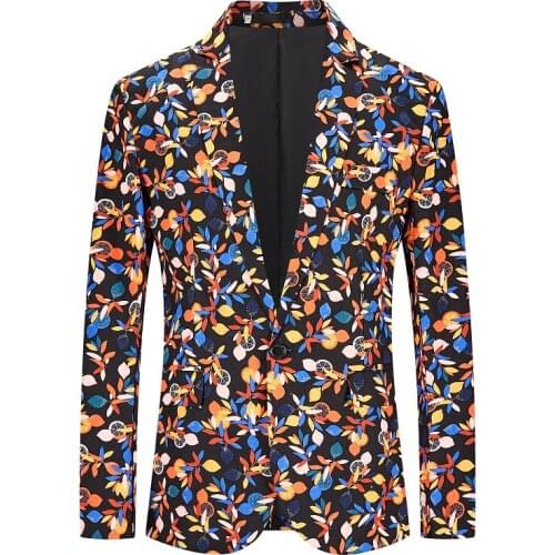 Fashion Mens Flower Suits Slim Fit Jacket Personality Printed Party Jacket Business Casual Suit Jacket