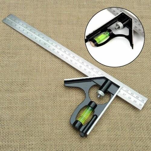 Square Ruler Set Kit 300mm (12") Adjustable Engineers Combination Try Square Right Angle Ruler with Spirit Level and Scriber