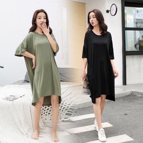 Modal Nightdress Short Sleeve Loose Plus Size Sexy Female Summer Thin Section Pregnant Women Bathrobe Home Wear Sleepwear