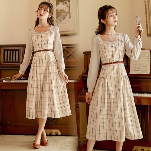 2019 new fashion womens clothing Autumn plaid dress women dress