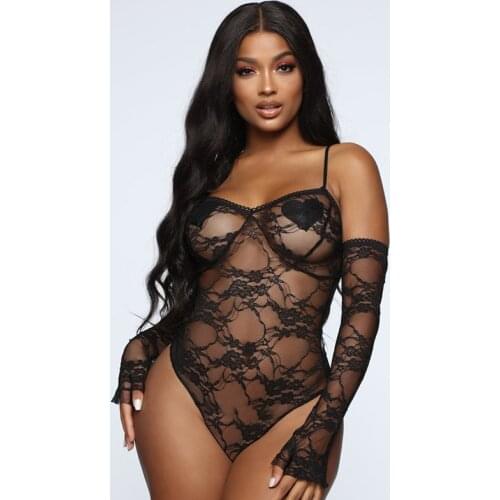 New Fashion Mesh Lace Bodysuits 2019 Sexy Body Women Spaghetti Straps Transparent Sleeveless Bodysuit Bralette Black Romper Top