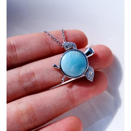 New Arrivals 925 Sterling Silver Jewelry Natural Larimar Sea Turtle Pendant Necklace For Engagement / Party / Gift/ Wedding