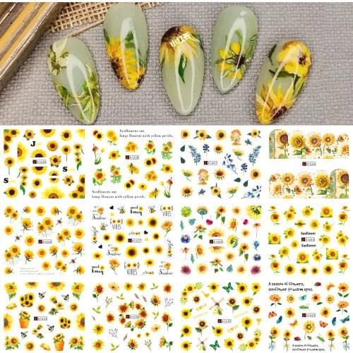 12 Sheets Water Transfer Nail Decal Sticker Flower Leaf Tree Green Simple Summer DIY Slider For Manicuring Nail Art Watermark