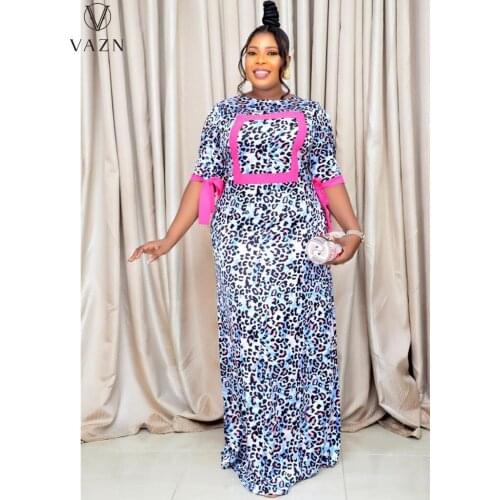 VAZN 2021 INS Wind Short Sleeve Leopard Formal A-line Age reduction Sexy Young Open Women High Waist Maxi Thin Dress