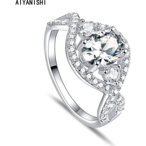 AIYANISHI Simple Female Wedding Ring New Arrival 925 Sterling Silver Twisted Halo Oval Rings Sona Diamond Finger Rings Jewelry