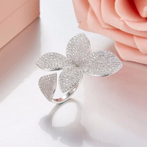 RAKOL Unique Design Plant Leaf Micro Pave Cubic Zircon Adjustable Open Engagement Rings for Women Wedding Jewelry RR2034