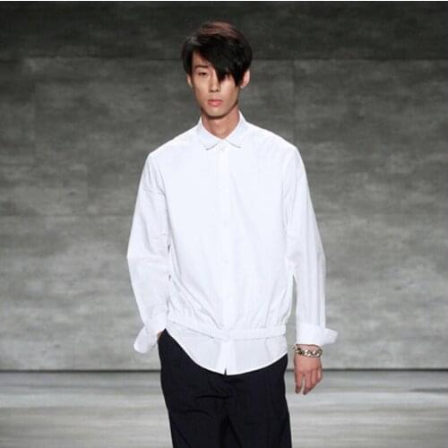 Star Style Men Shirt Loose Personality White Long-sleeved Cotton Shirt Fake Two Pieces Stitching Tide Shirts Singer Costumes 6xl