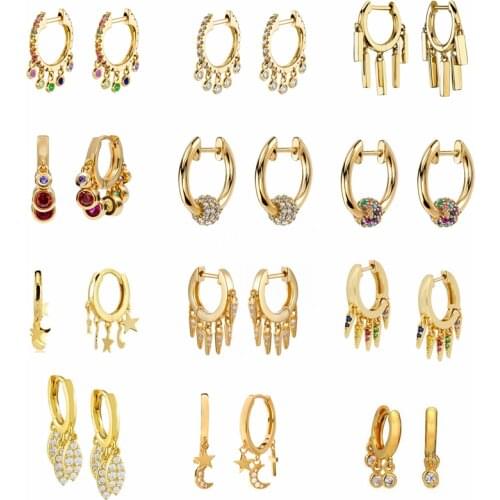 European And American Style 925 Sterling Silver Ear Buckle Luxury Colorful Crystal Pendant Hoop Earrings For Women Birthday Gift