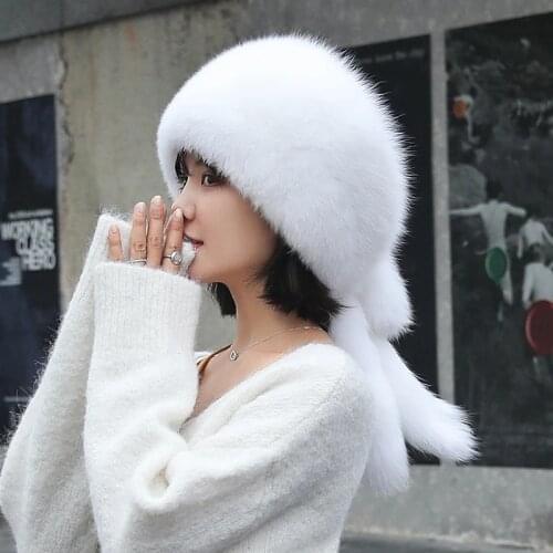 Natural Fox Fur Hat Winter Women Fur Hat Silver Fox Fur High Quality Luxury White Fox Fur Hat warm Headwear free shipping