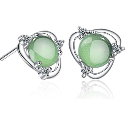 SHQIYAYI Korean Fashion Opal Stud Earrings Retro 925 Silver Stone Earrings Women Wedding Jewelry Flower Green White 547