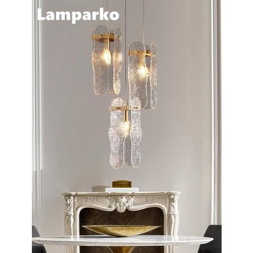 Nodic Water Ripple Glass Pendant Light LED E14 Modern Copper Dining Table Decorative Light Fixture for Kitchen Island Loft Villa