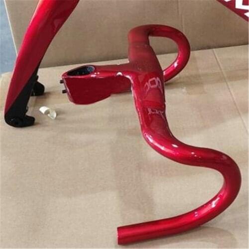 Red Color Bike Frame 1K Carbon Road Frames Carbon Bicycle Frameset with Fork Seatpost Clamp Headset + Red Handlebar