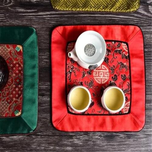 Vintage Style Chinese Table Mat Patchwork Luxury Square Insulation Mat Natural Silk Placemat Kitchen Accessories