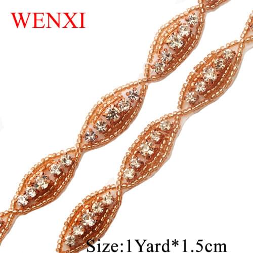 WENXI 30YARD Crystal Rhinestone Applique Sewing On stick on Bridal beaded Trim For Wedding Dress Sash belt Haed band WX882