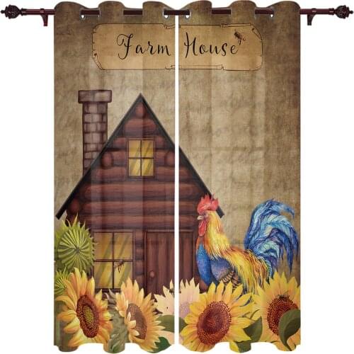 Farm Sunflower Rooster Vintage Windows Curtains Living Room Bedroom Kitchen Curtains For Children Drapes