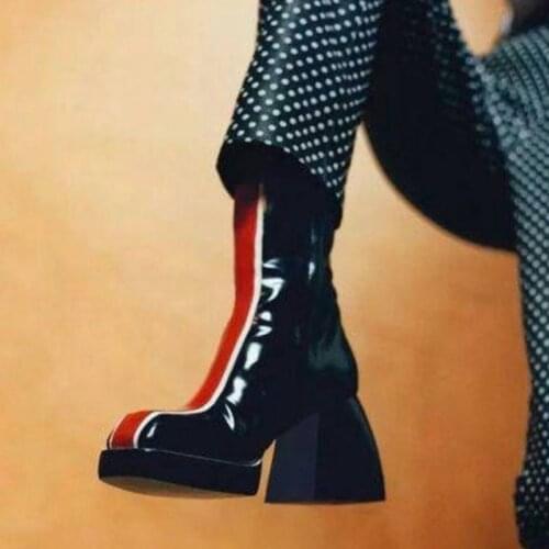 Thick High Heel Women Ankle Boots Fashion Platform Shoes 2021 New Autumn Plus Size Square Toe Side Zip British Booties