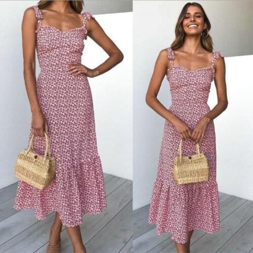 Womens Floral Sleeveless Bandage Sexy Elegant Ladies Party Boho Beach Dresses Summer long Sundress Fashion New 2019