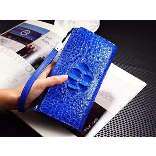 100% genuine crocodile leather skin women wallets purse clutch long size , alligator head skin trifold wallet bank card holder